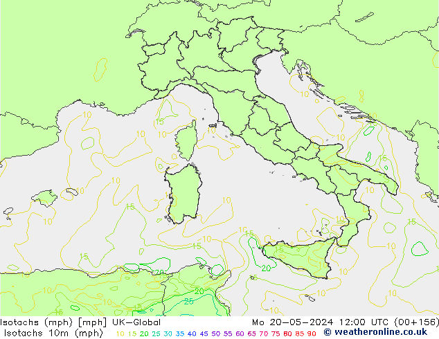 Isotachen (mph) UK-Global Mo 20.05.2024 12 UTC