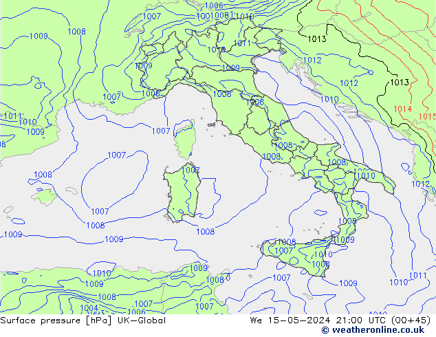 Pressione al suolo UK-Global mer 15.05.2024 21 UTC