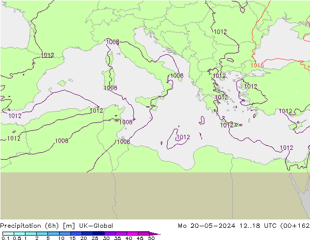 Precipitation (6h) UK-Global Mo 20.05.2024 18 UTC