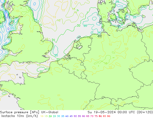 Isotachs (kph) UK-Global  19.05.2024 00 UTC