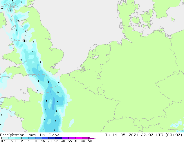 降水 UK-Global 星期二 14.05.2024 03 UTC