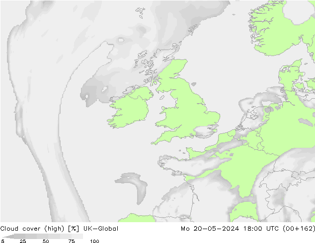 Cloud cover (high) UK-Global Mo 20.05.2024 18 UTC