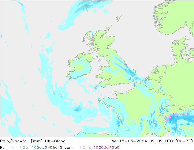 Rain/Snowfall UK-Global mer 15.05.2024 09 UTC