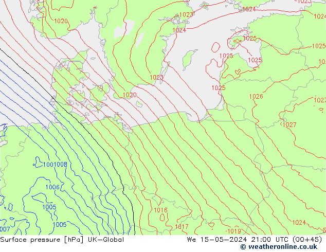 pressão do solo UK-Global Qua 15.05.2024 21 UTC