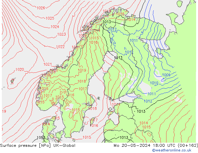 pression de l'air UK-Global lun 20.05.2024 18 UTC