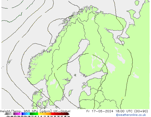 Hoogte/Temp. 950 hPa UK-Global vr 17.05.2024 18 UTC