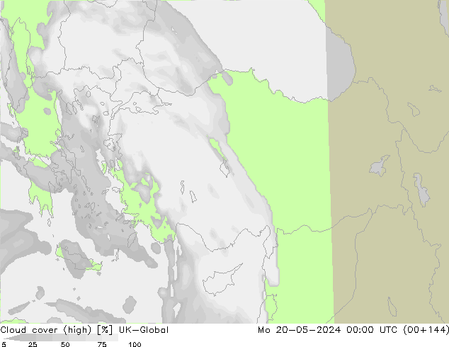 Cloud cover (high) UK-Global Mo 20.05.2024 00 UTC