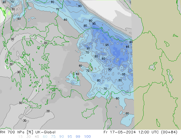 Humidité rel. 700 hPa UK-Global ven 17.05.2024 12 UTC