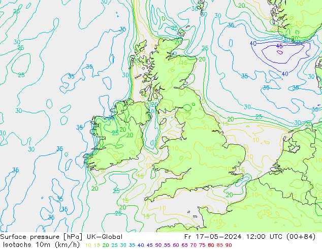 Isotachs (kph) UK-Global Pá 17.05.2024 12 UTC