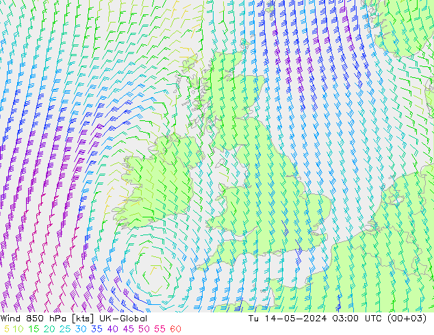 Wind 850 hPa UK-Global Tu 14.05.2024 03 UTC