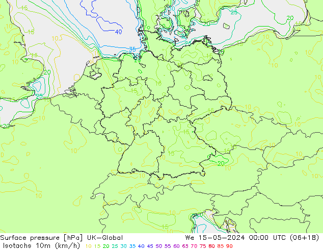 Eşrüzgar Hızları (km/sa) UK-Global Çar 15.05.2024 00 UTC