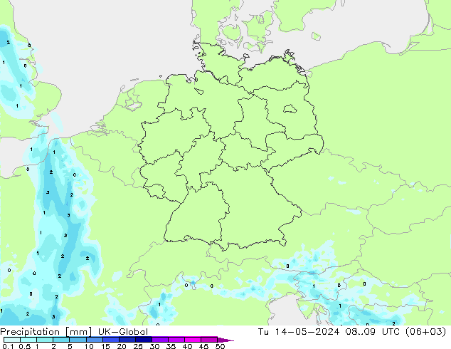 降水 UK-Global 星期二 14.05.2024 09 UTC