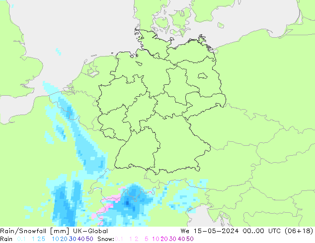 Rain/Snowfall UK-Global Çar 15.05.2024 00 UTC