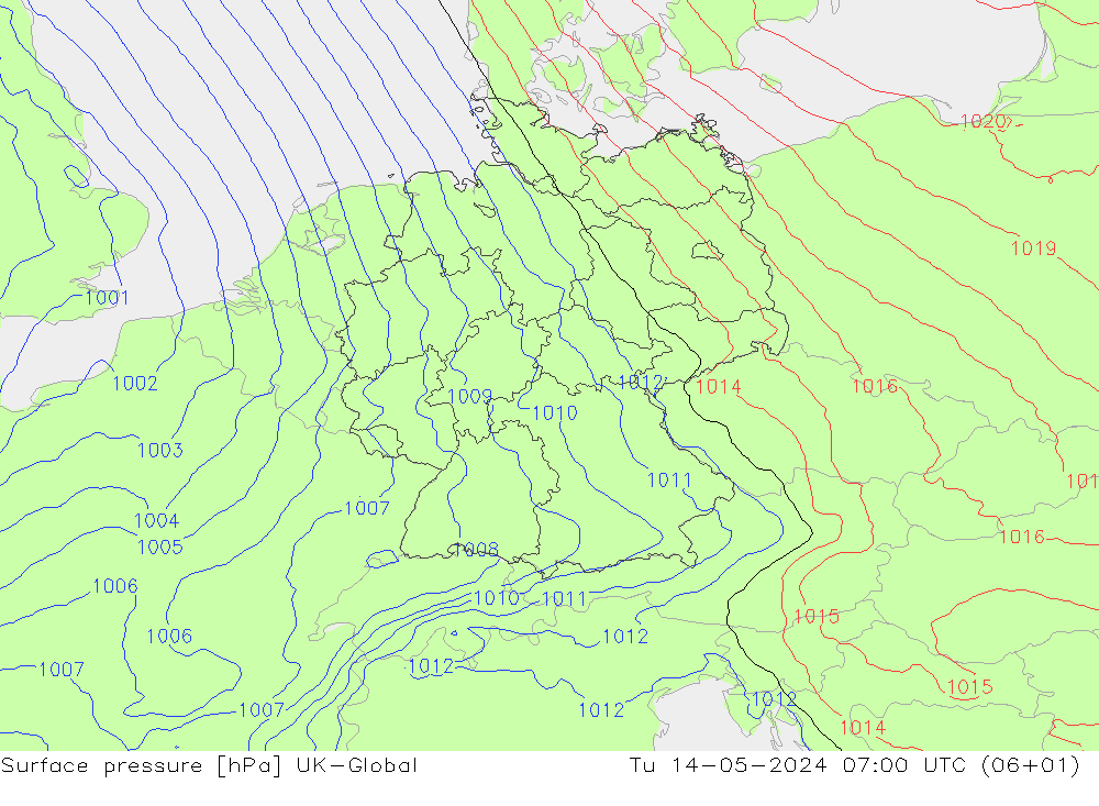 Presión superficial UK-Global mar 14.05.2024 07 UTC