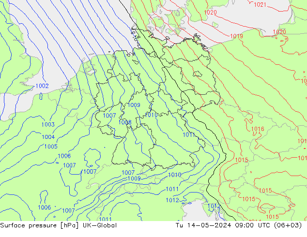 地面气压 UK-Global 星期二 14.05.2024 09 UTC