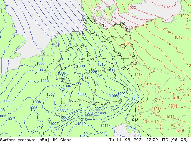 地面气压 UK-Global 星期二 14.05.2024 12 UTC