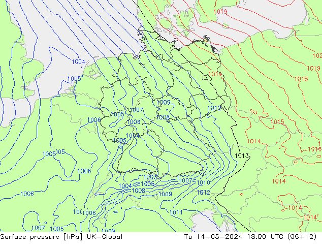 Surface pressure UK-Global Tu 14.05.2024 18 UTC
