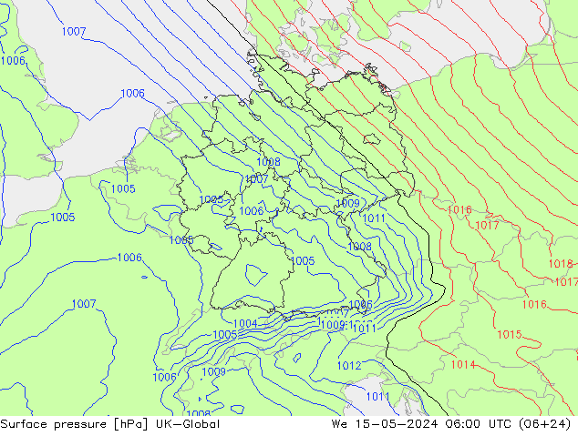 地面气压 UK-Global 星期三 15.05.2024 06 UTC