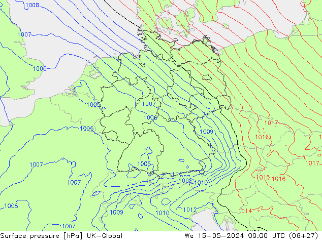 Pressione al suolo UK-Global mer 15.05.2024 09 UTC