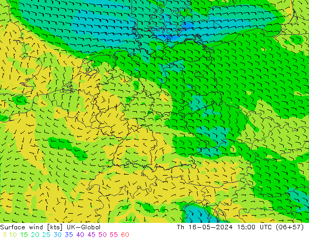 Surface wind UK-Global Th 16.05.2024 15 UTC