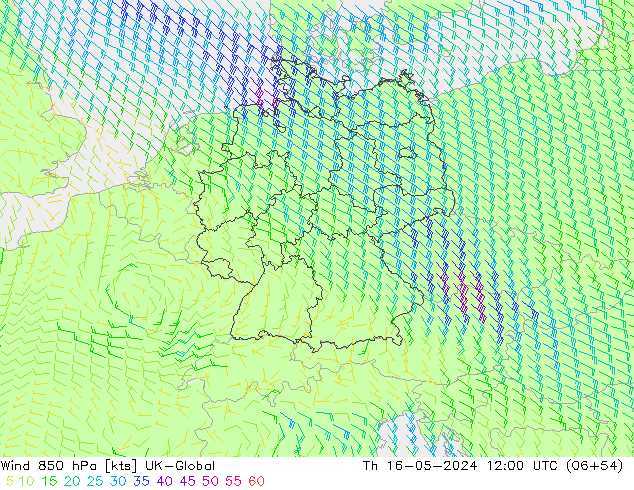 Rüzgar 850 hPa UK-Global Per 16.05.2024 12 UTC