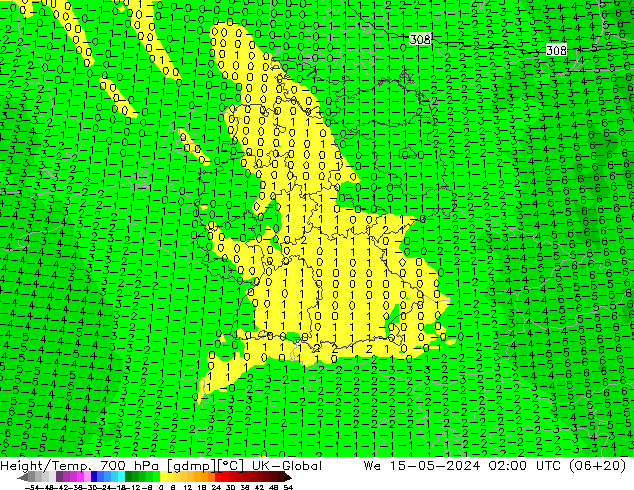 Height/Temp. 700 hPa UK-Global 星期三 15.05.2024 02 UTC