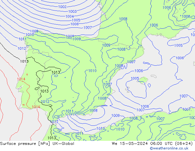 pressão do solo UK-Global Qua 15.05.2024 06 UTC
