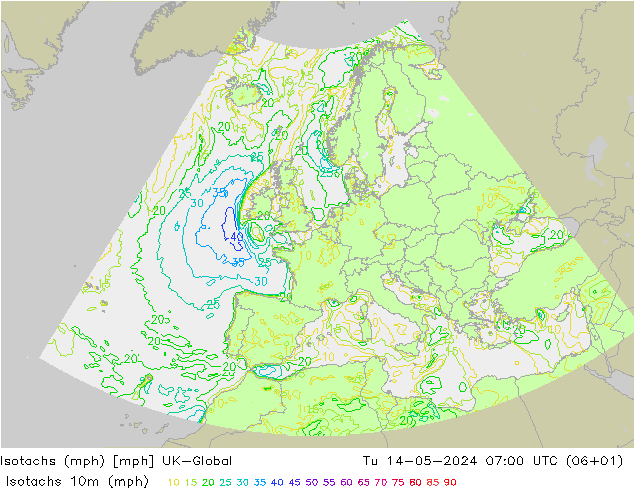Eşrüzgar Hızları mph UK-Global Sa 14.05.2024 07 UTC