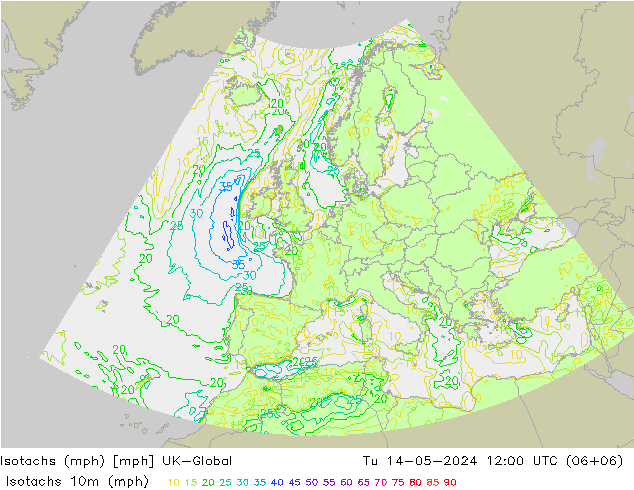 Isotachs (mph) UK-Global 星期二 14.05.2024 12 UTC