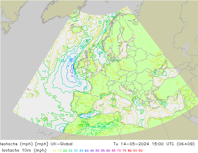 Isotachen (mph) UK-Global di 14.05.2024 15 UTC
