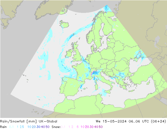 Lluvia/nieve UK-Global mié 15.05.2024 06 UTC