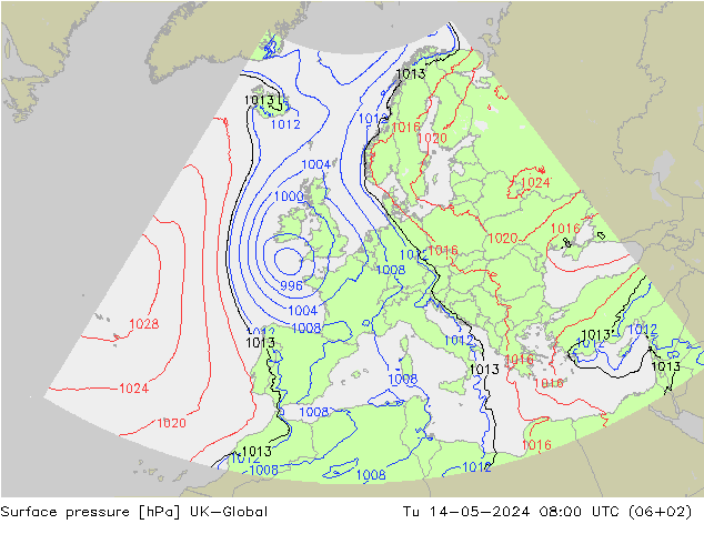 Luchtdruk (Grond) UK-Global di 14.05.2024 08 UTC