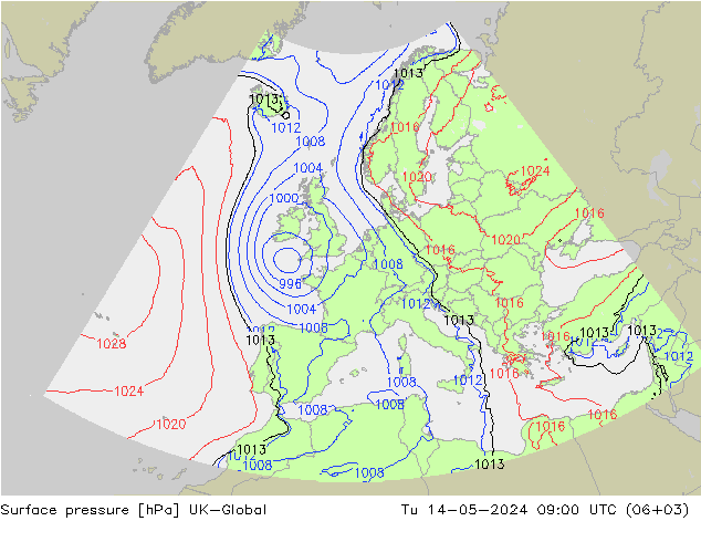 地面气压 UK-Global 星期二 14.05.2024 09 UTC
