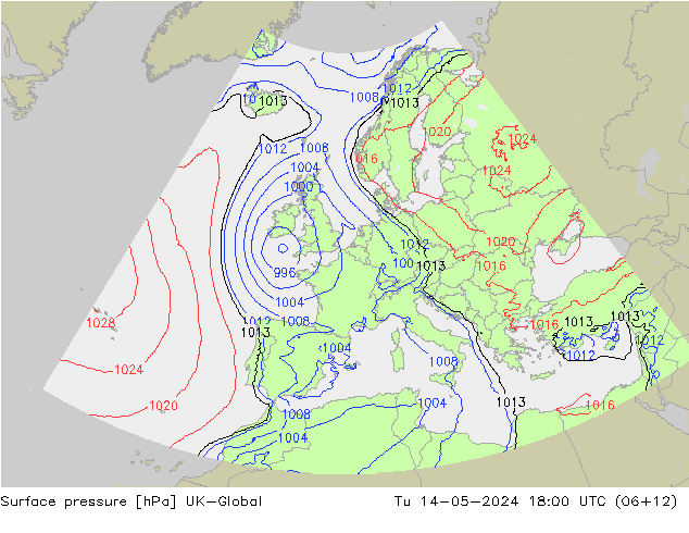 Atmosférický tlak UK-Global Út 14.05.2024 18 UTC