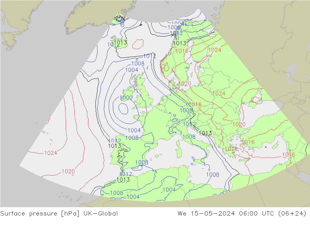 Surface pressure UK-Global We 15.05.2024 06 UTC