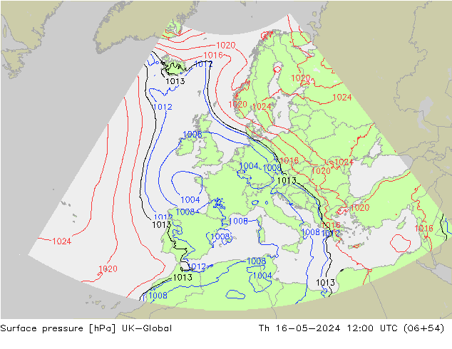 Atmosférický tlak UK-Global Čt 16.05.2024 12 UTC