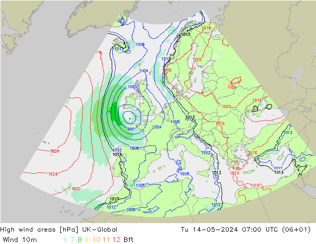 High wind areas UK-Global 星期二 14.05.2024 07 UTC