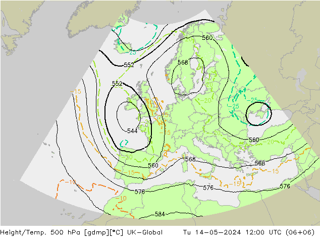 Height/Temp. 500 hPa UK-Global mar 14.05.2024 12 UTC