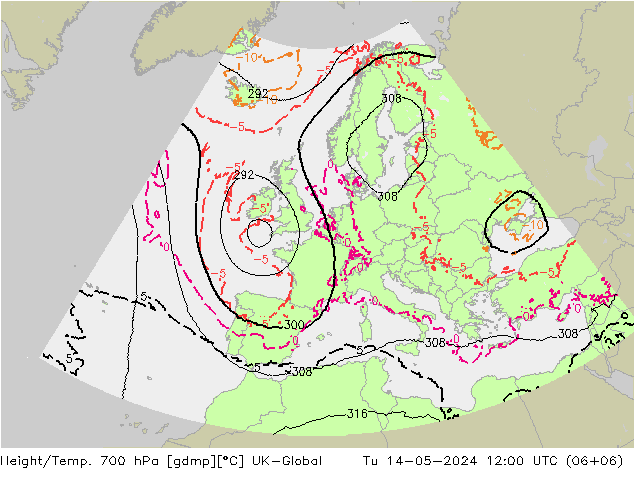 Yükseklik/Sıc. 700 hPa UK-Global Sa 14.05.2024 12 UTC