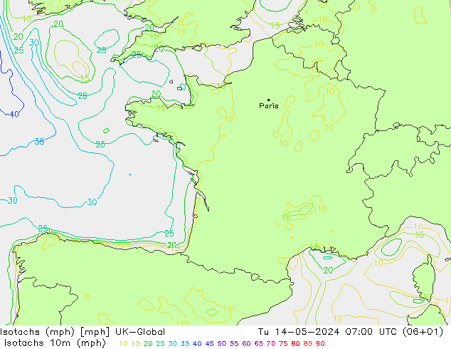 Isotachs (mph) UK-Global mar 14.05.2024 07 UTC
