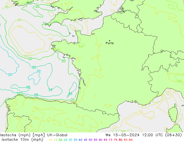 Isotachs (mph) UK-Global We 15.05.2024 12 UTC