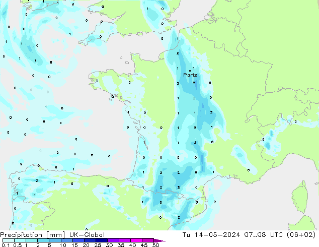 Precipitazione UK-Global mar 14.05.2024 08 UTC