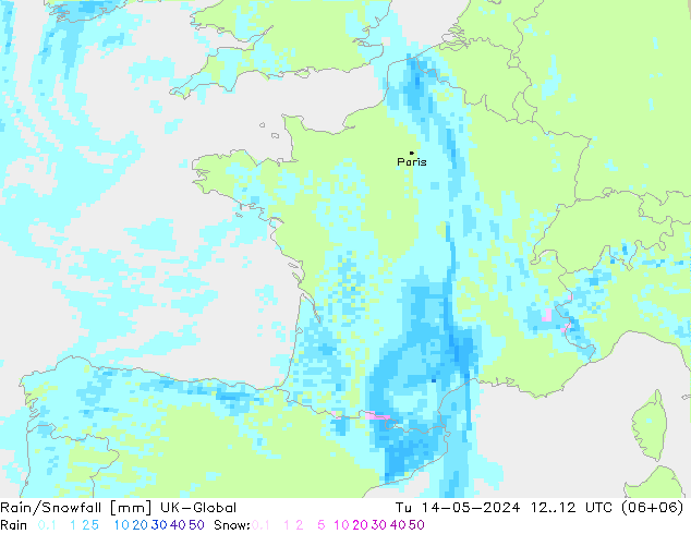 Regen/Sneeuwval UK-Global di 14.05.2024 12 UTC