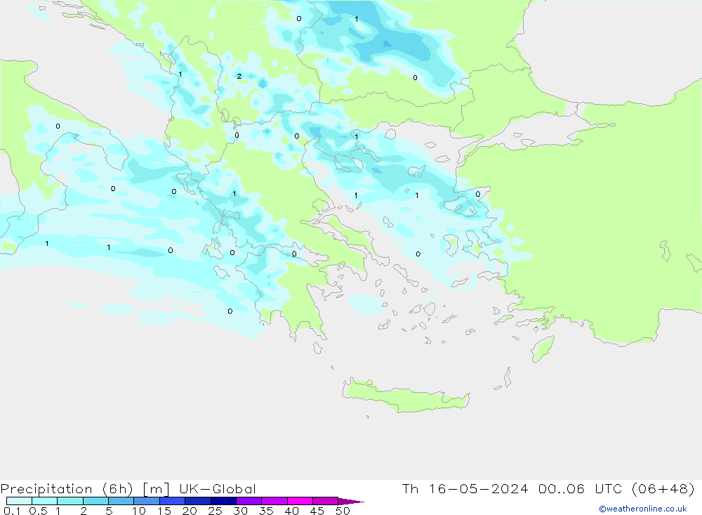 Precipitación (6h) UK-Global jue 16.05.2024 06 UTC