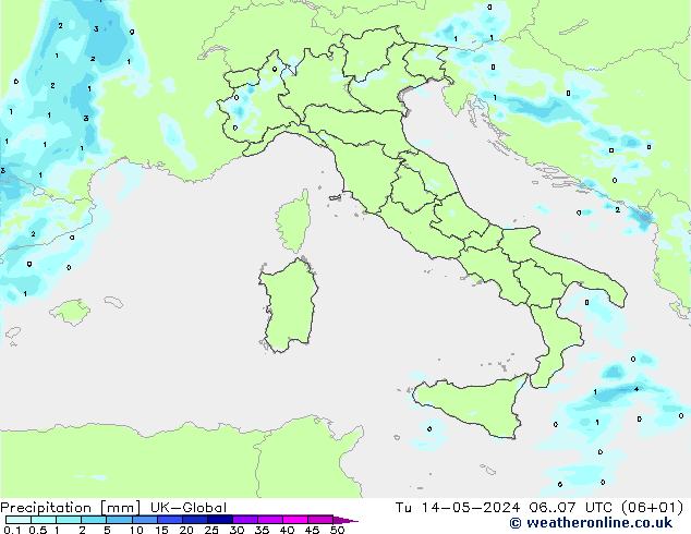 Precipitation UK-Global Tu 14.05.2024 07 UTC