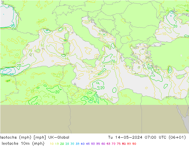 Isotachs (mph) UK-Global Tu 14.05.2024 07 UTC
