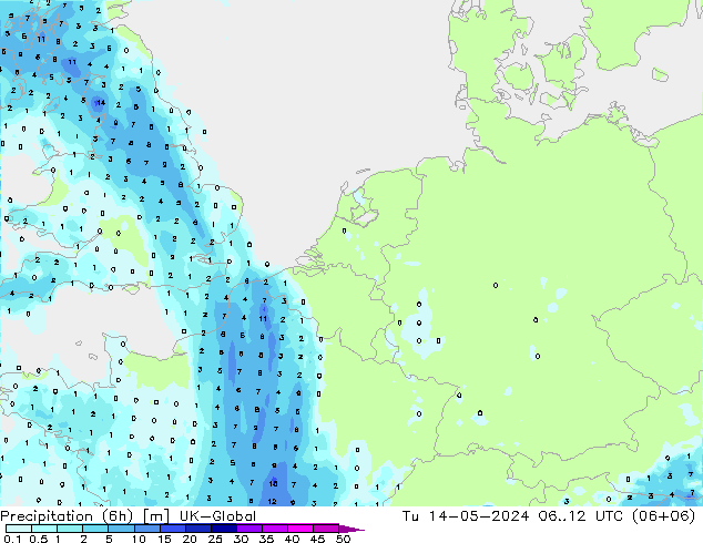Precipitación (6h) UK-Global mar 14.05.2024 12 UTC