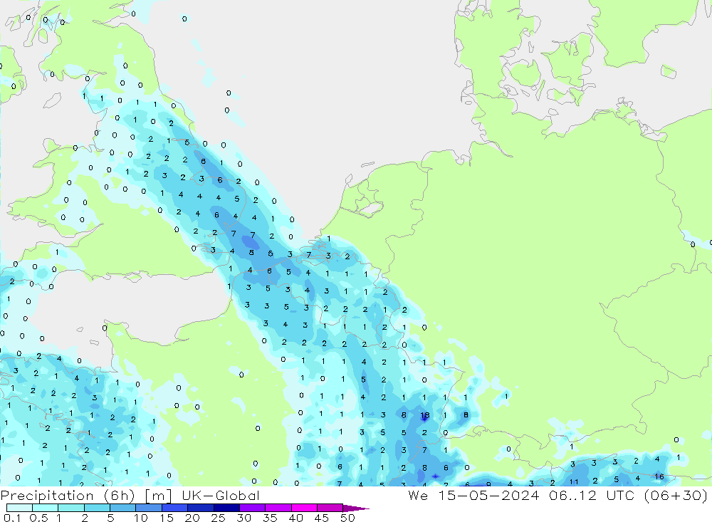 Precipitation (6h) UK-Global We 15.05.2024 12 UTC