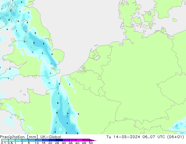 降水 UK-Global 星期二 14.05.2024 07 UTC