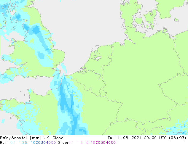 Rain/Snowfall UK-Global 星期二 14.05.2024 09 UTC